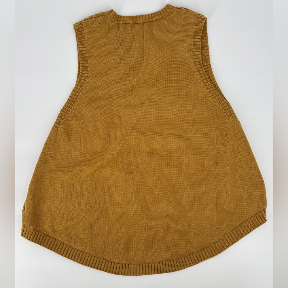 Asymmetric V-Neck Knit Sweater Vest Brown Mustard 100% Cotton Size M/L - Picture 4 of 7